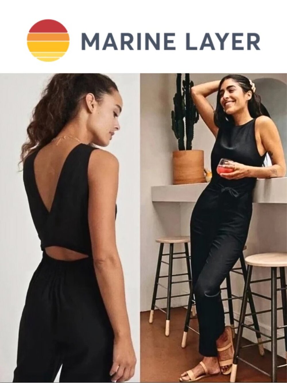 MARINE LAYER Eloise Black Comfy Casual Jumpsuit with Open Back NEW NWT $128 SZ S